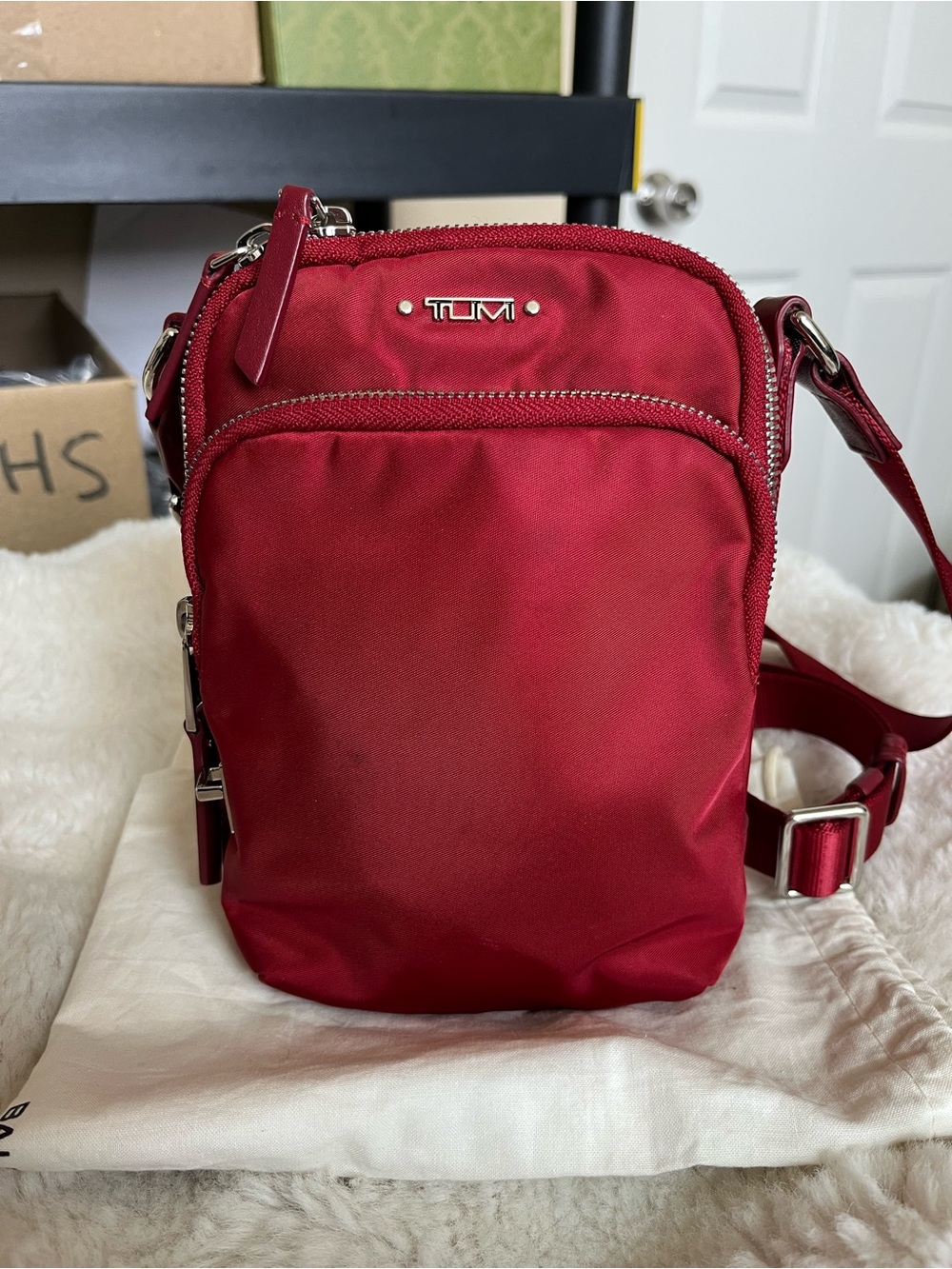 Tumi Red Nylon Crossbody Bag Red / Silver Tone
